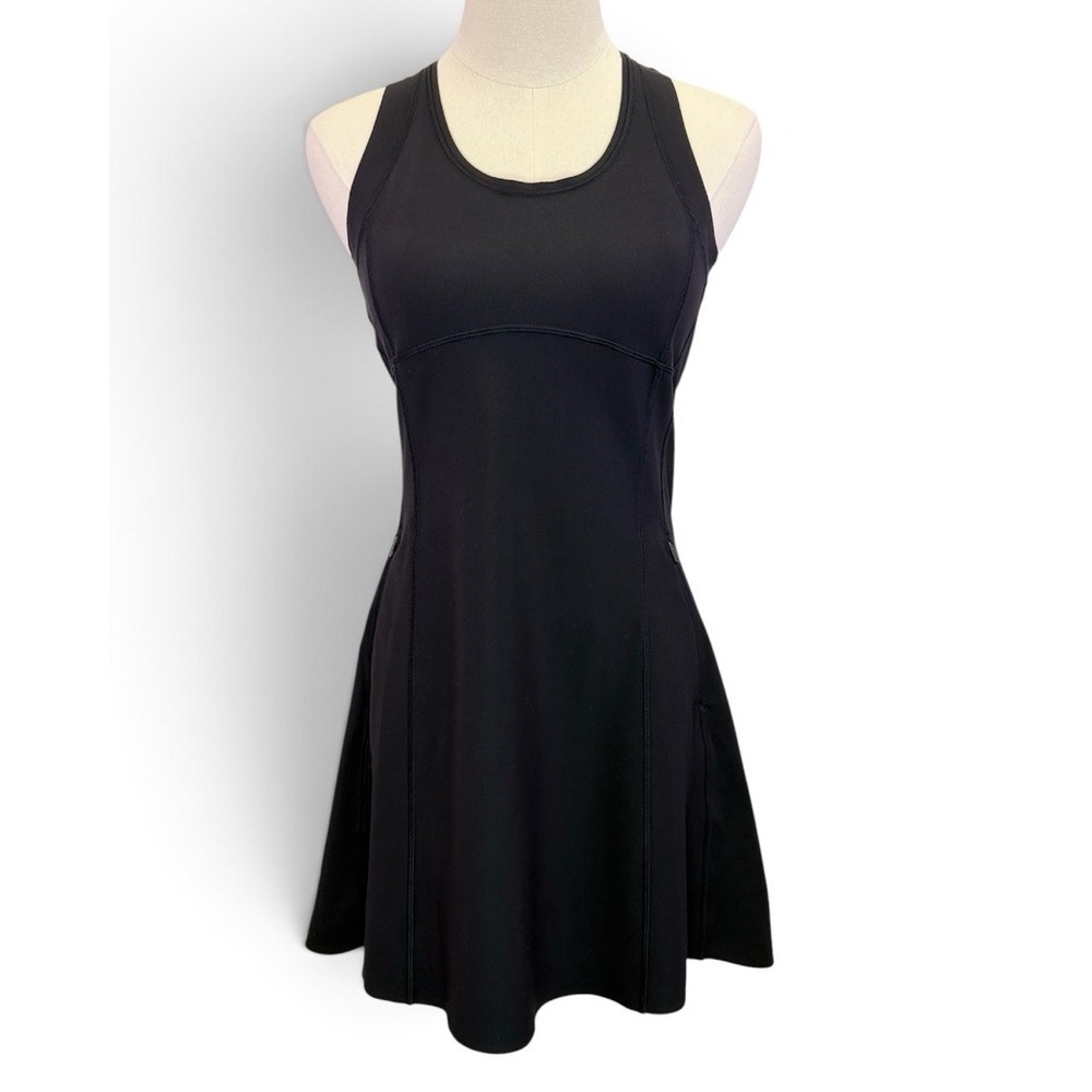 Athleta Levitate Black Dress Zip Pockets Womens Small Fit Flare Racerback